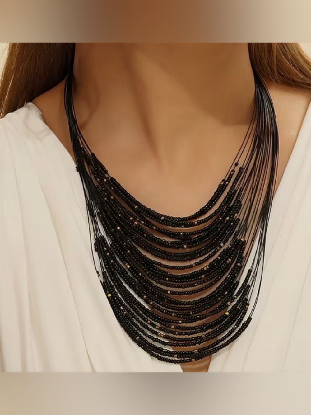 1-necklace Boho chunky multi strand seed beaded